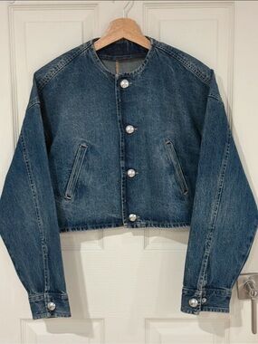 H&M Collarless Blue Denim Jacket